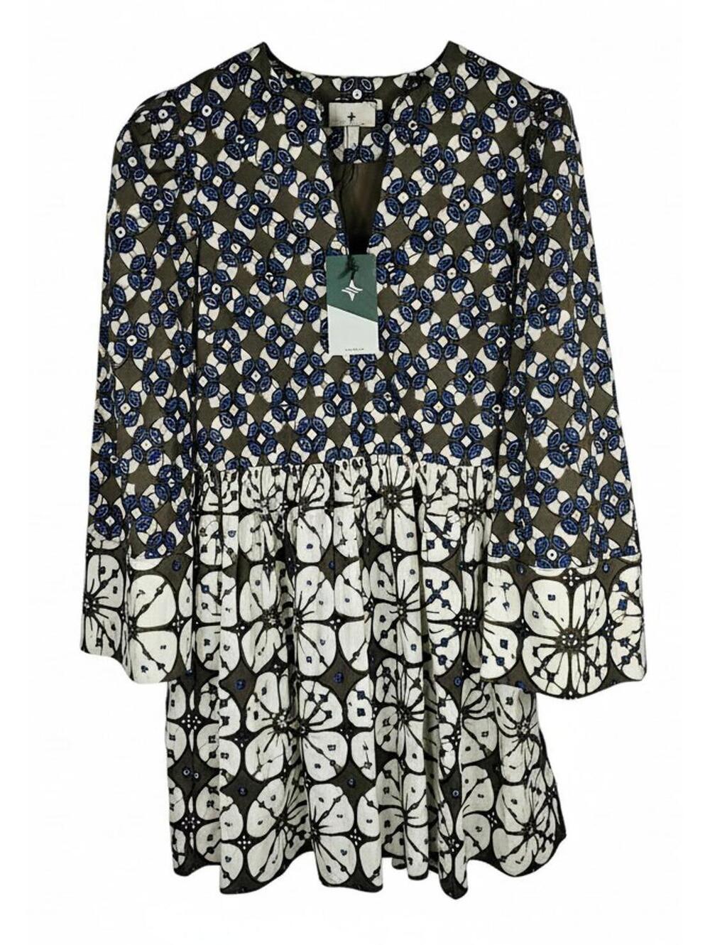 Tuckernuck Cottagecore Batik Print Izzie Dress Long Bell Sleeve Blue XS NWT - Picture 3 of 11